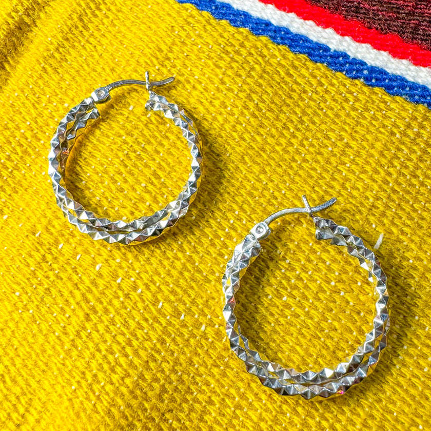 DOUBLE DIAMOND CUT HOOPS