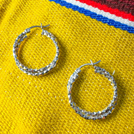 DOUBLE DIAMOND CUT HOOPS