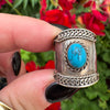 STERLING & TURQUOISE 1970S SOUTHWESTERN BOHO WIDE BAND RING