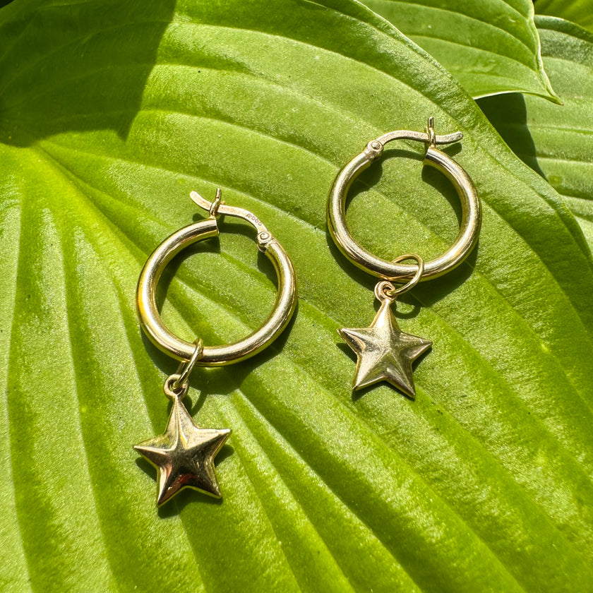 YOU'RE A STAR 14K GOLD HOOP EARRINGS