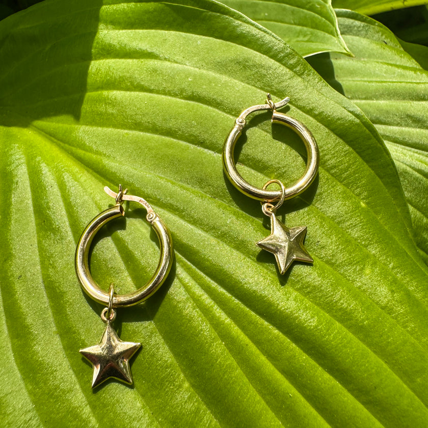 YOU'RE A STAR 14K GOLD HOOP EARRINGS
