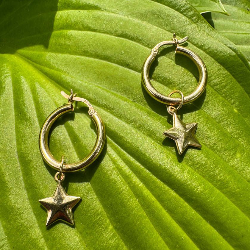 YOU'RE A STAR 14K GOLD HOOP EARRINGS