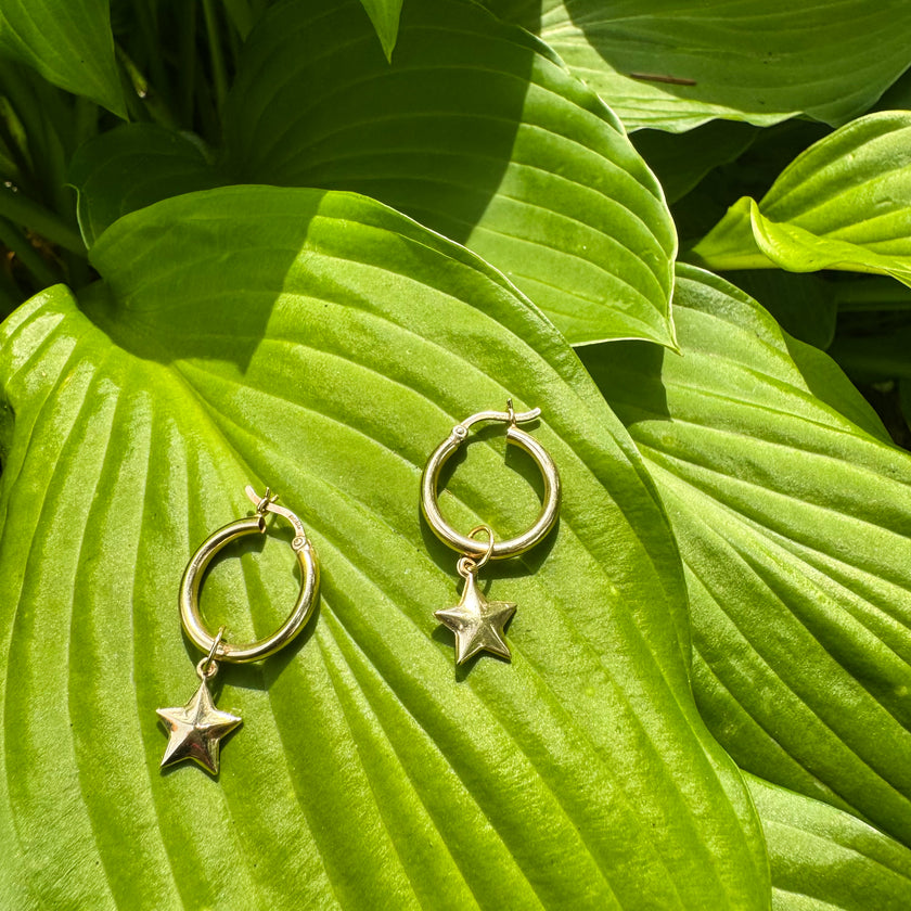 YOU'RE A STAR 14K GOLD HOOP EARRINGS