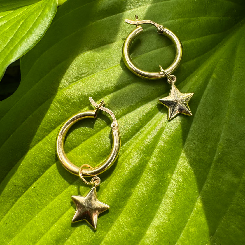 YOU'RE A STAR 14K GOLD HOOP EARRINGS