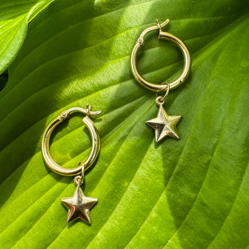 YOU'RE A STAR 14K GOLD HOOP EARRINGS