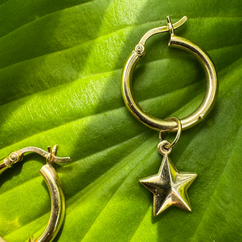 YOU'RE A STAR 14K GOLD HOOP EARRINGS
