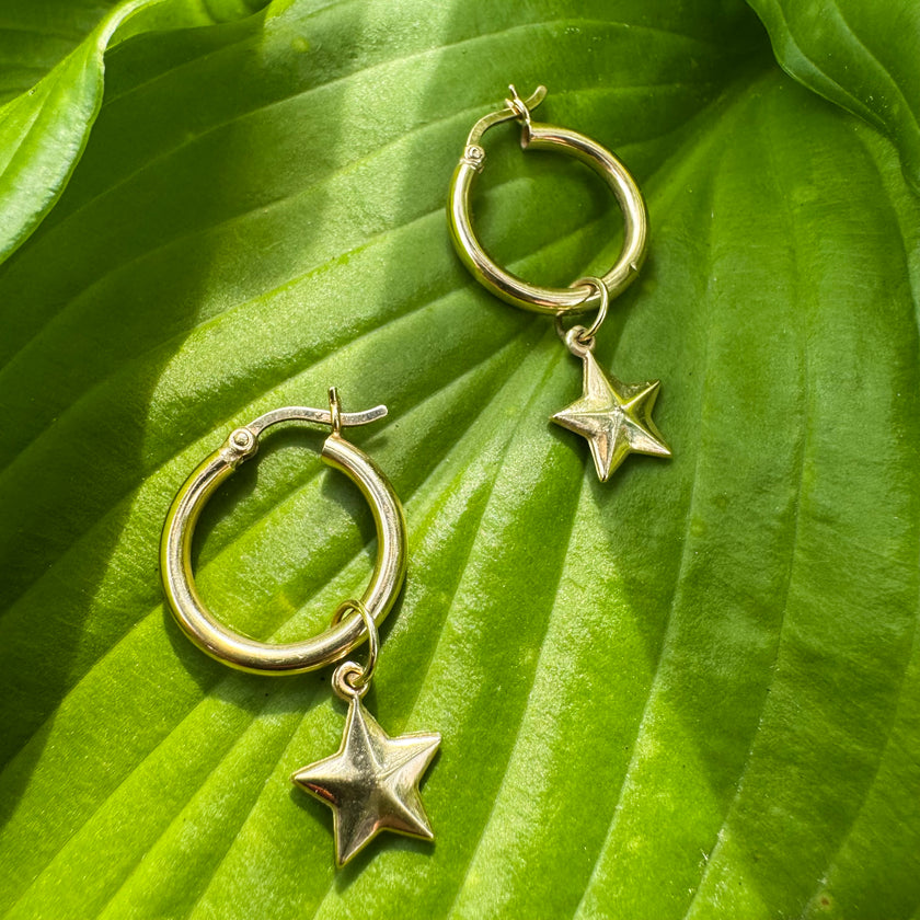 YOU'RE A STAR 14K GOLD HOOP EARRINGS