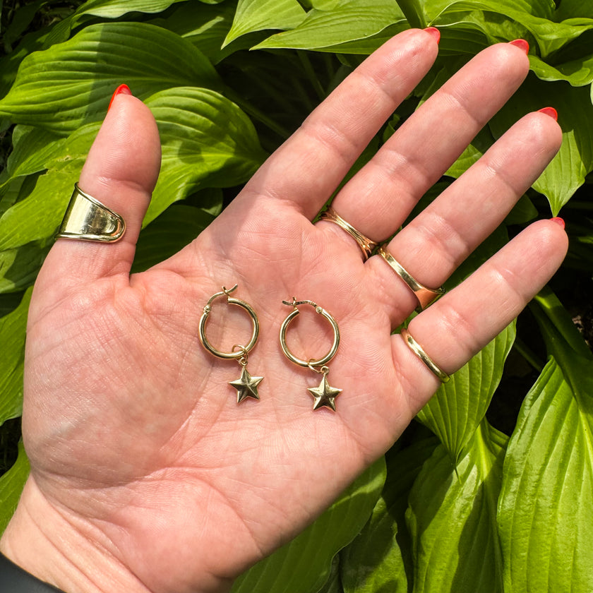 YOU'RE A STAR 14K GOLD HOOP EARRINGS
