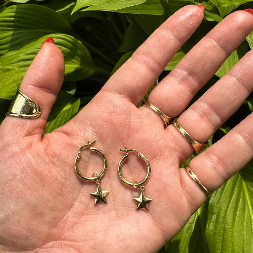 YOU'RE A STAR 14K GOLD HOOP EARRINGS