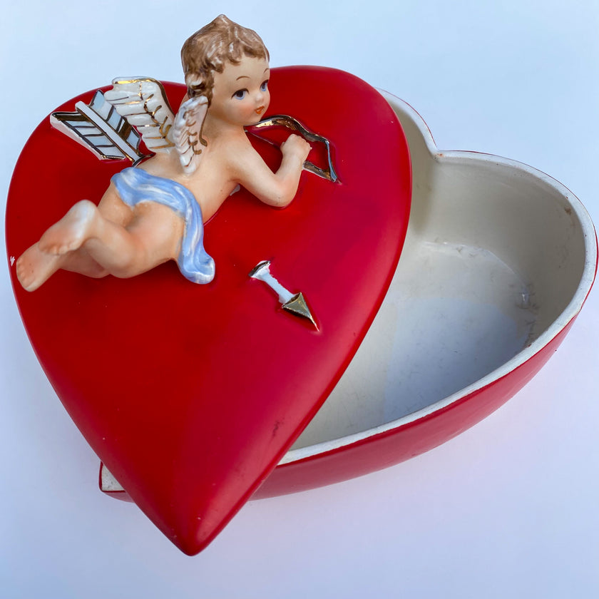 1950s LEFTON CHERUB HEART JEWELRY BOX
