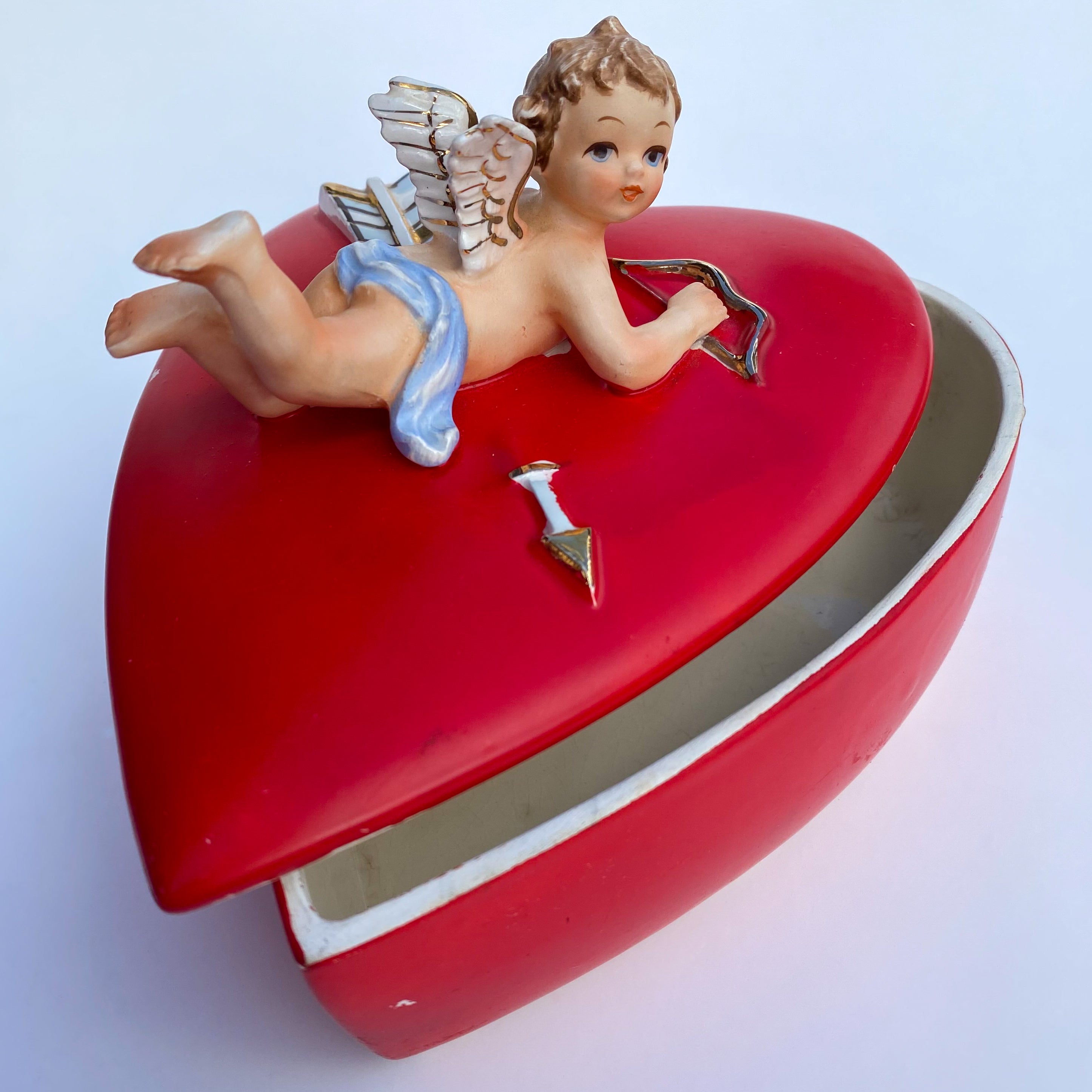 1950s LEFTON CHERUB HEART JEWELRY BOX