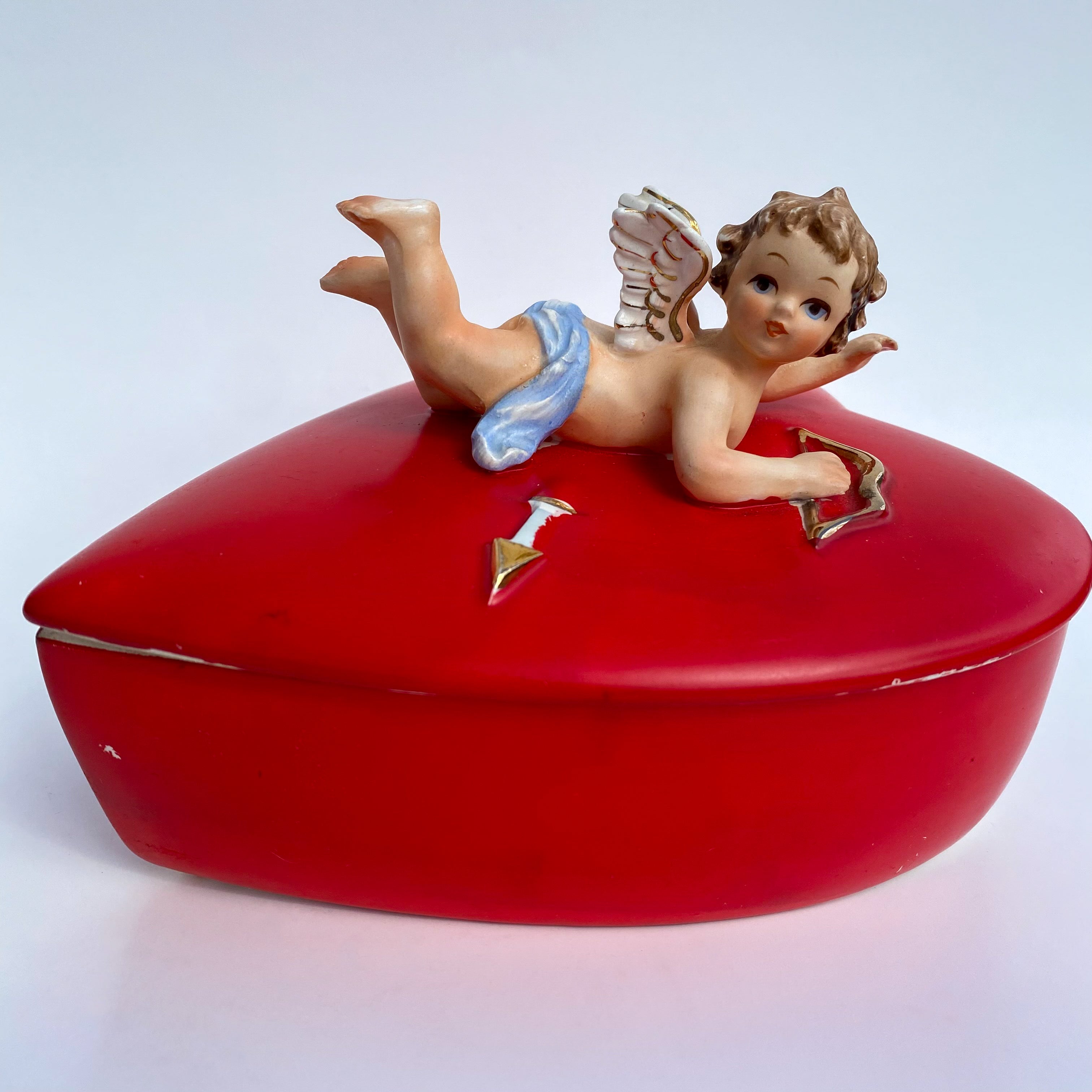 1950s LEFTON CHERUB HEART JEWELRY BOX