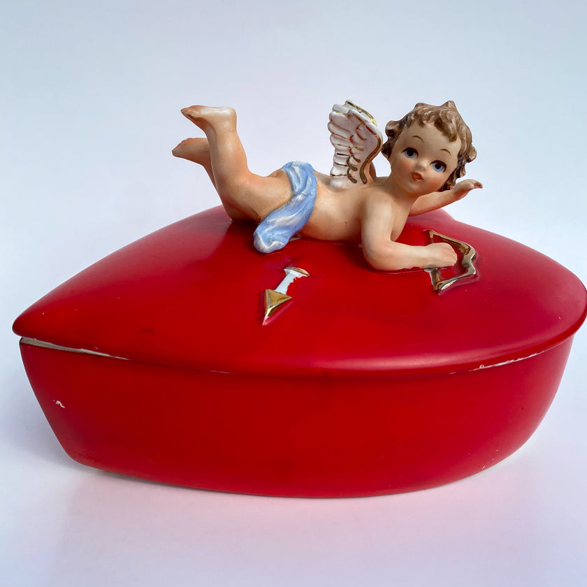 1950s LEFTON CHERUB HEART JEWELRY BOX