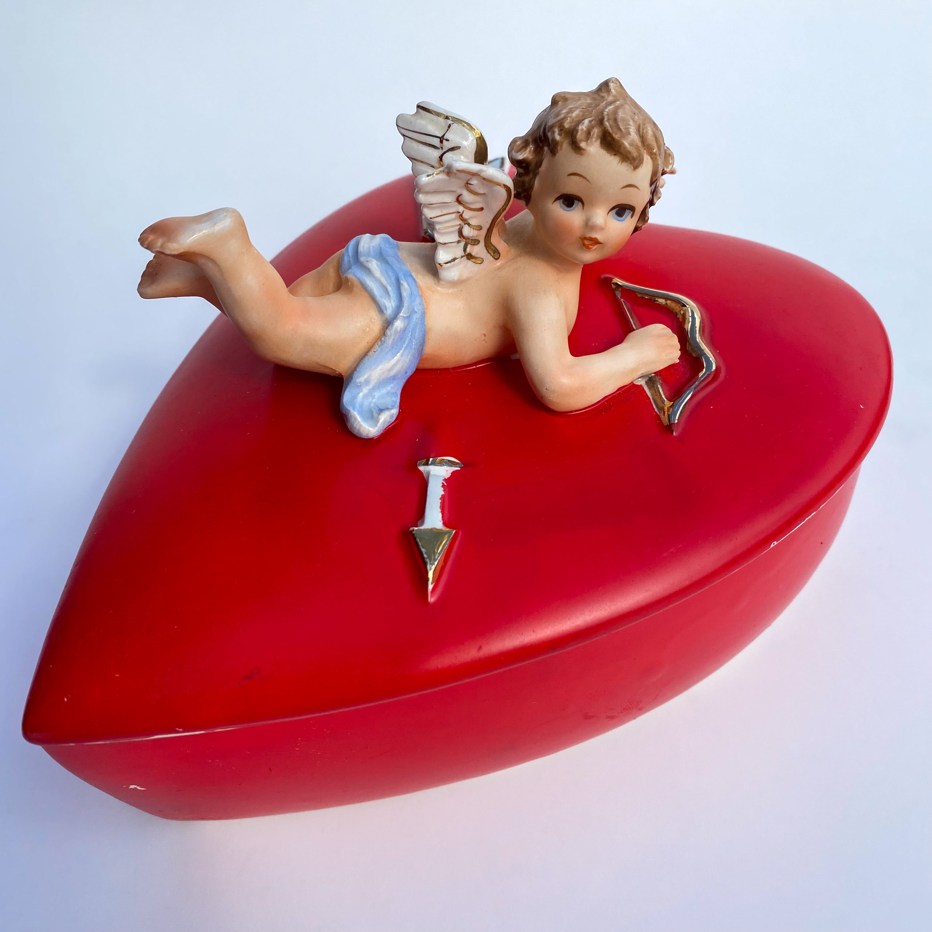 1950s LEFTON CHERUB HEART JEWELRY BOX