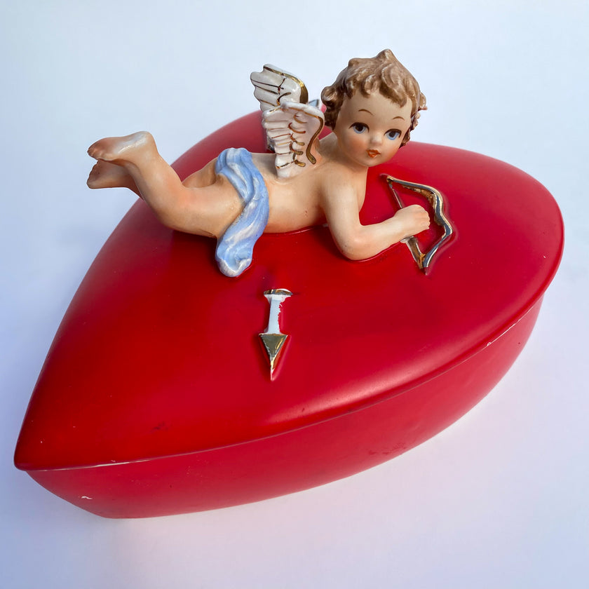 1950s LEFTON CHERUB HEART JEWELRY BOX