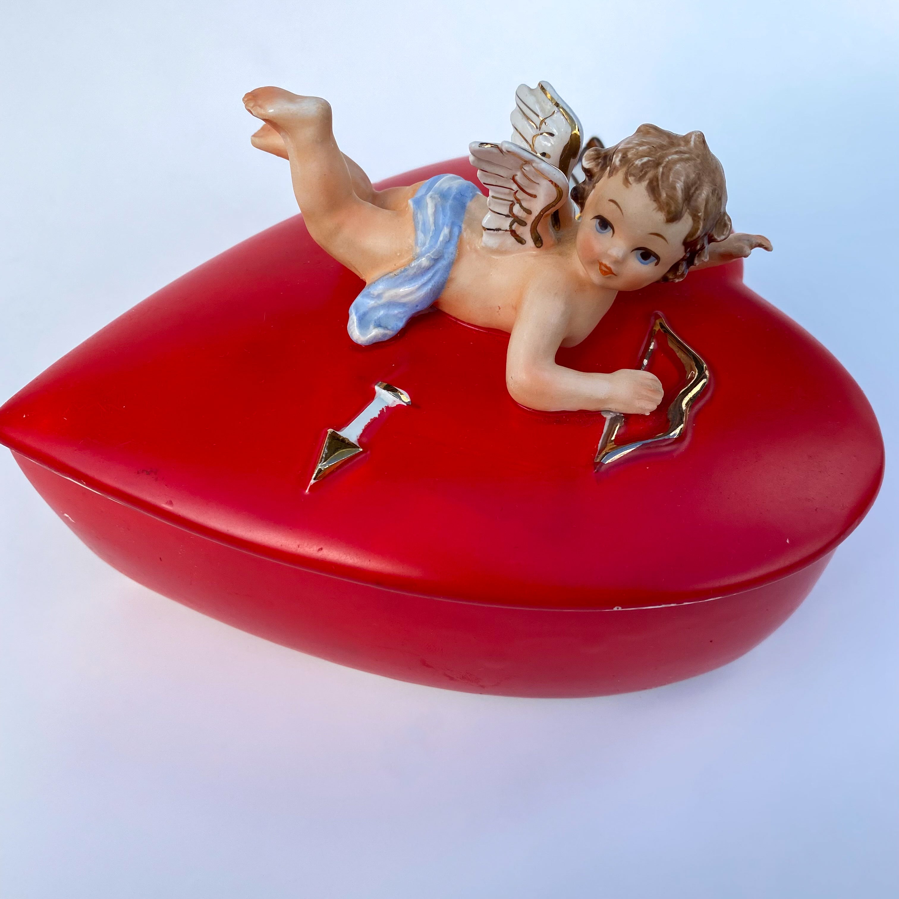 1950s LEFTON CHERUB HEART JEWELRY BOX