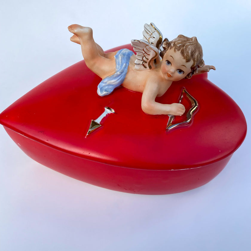 1950s LEFTON CHERUB HEART JEWELRY BOX