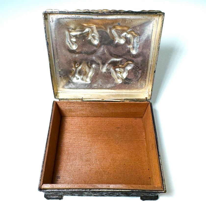 VINTAGE ORNATE CHERUB METAL JEWELRY BOX
