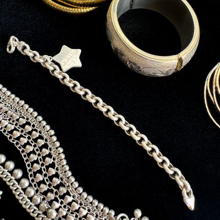 VINTAGE STERLING SILVER STAR DROP CHAIN BRACELET