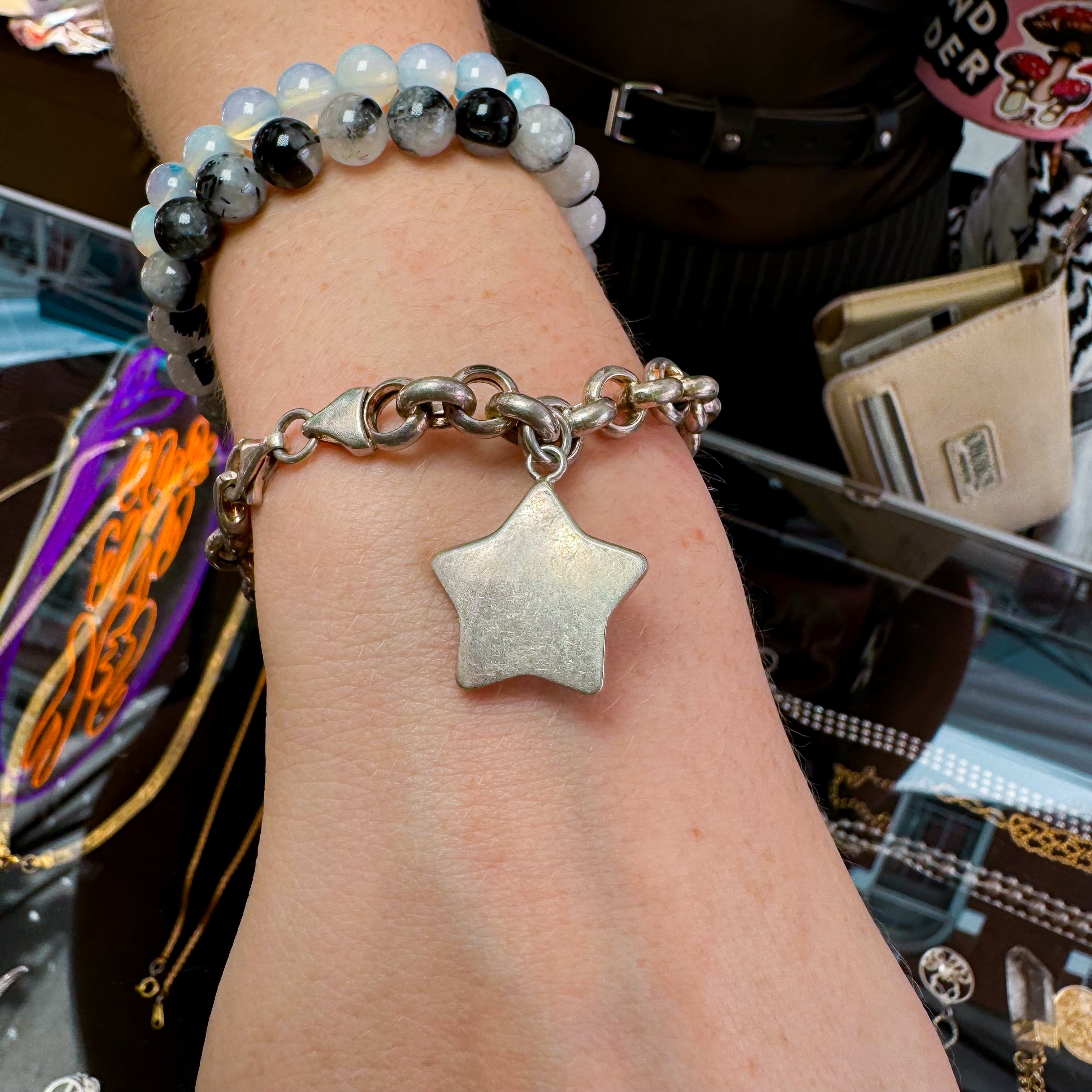 VINTAGE STERLING SILVER STAR DROP CHAIN BRACELET