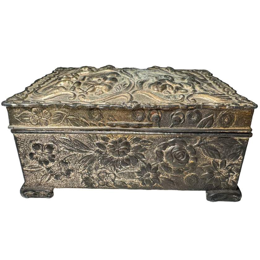 VINTAGE ORNATE CHERUB METAL JEWELRY BOX