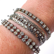 VINTAGE SILVER TONE CRYSTAL TENNIS & CHAIN STATEMENT BRACELETS