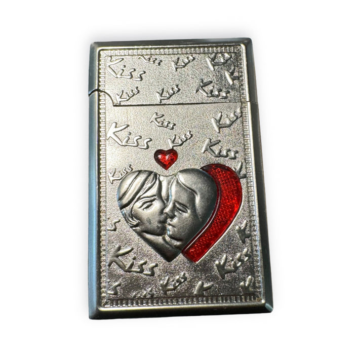 VINTAGE '60s SILVER-TONE KISSING COUPLE HEART LIGHTER