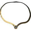 VINTAGE GOLD TONE BEZEL SET CRYSTAL HERRINGBONE NECKLACE