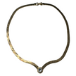 VINTAGE GOLD TONE BEZEL SET CRYSTAL HERRINGBONE NECKLACE