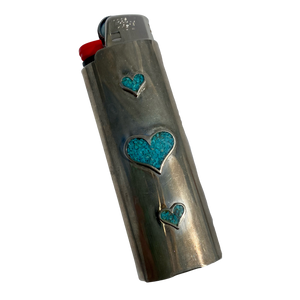 TURQUOISE HEARTS LIGHTER CASE