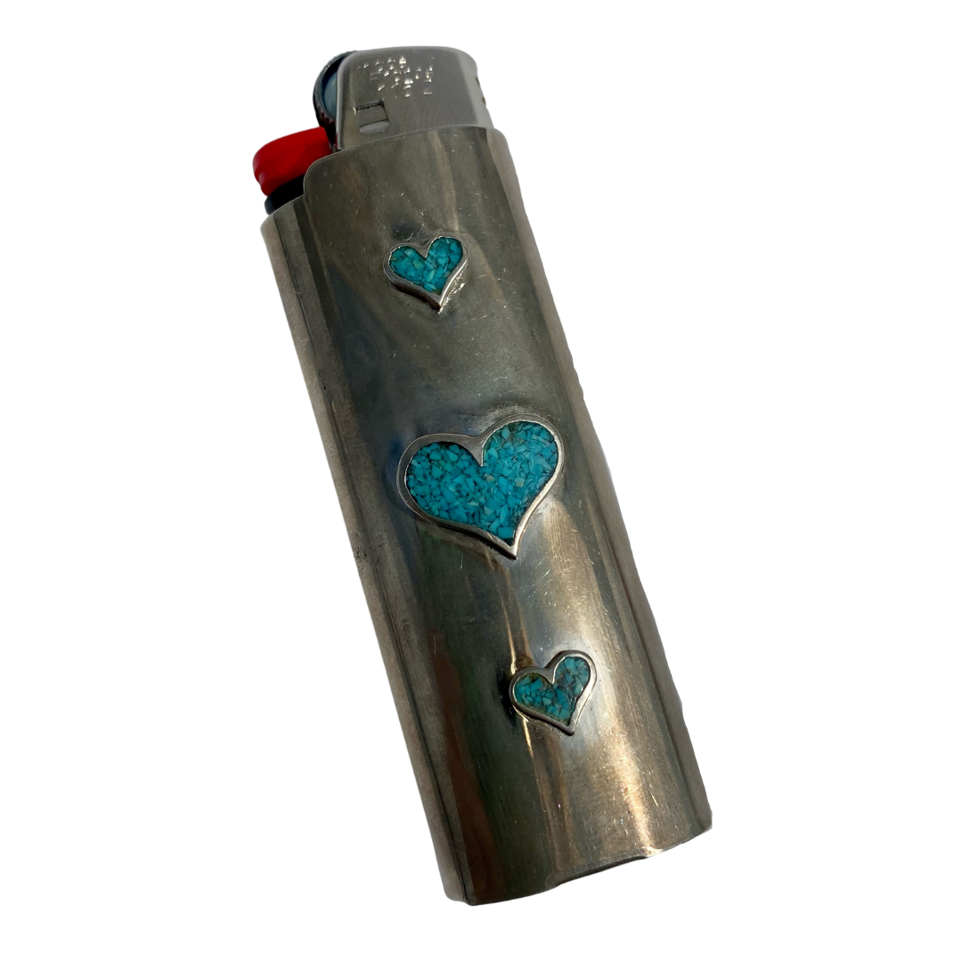 TURQUOISE HEARTS LIGHTER CASE