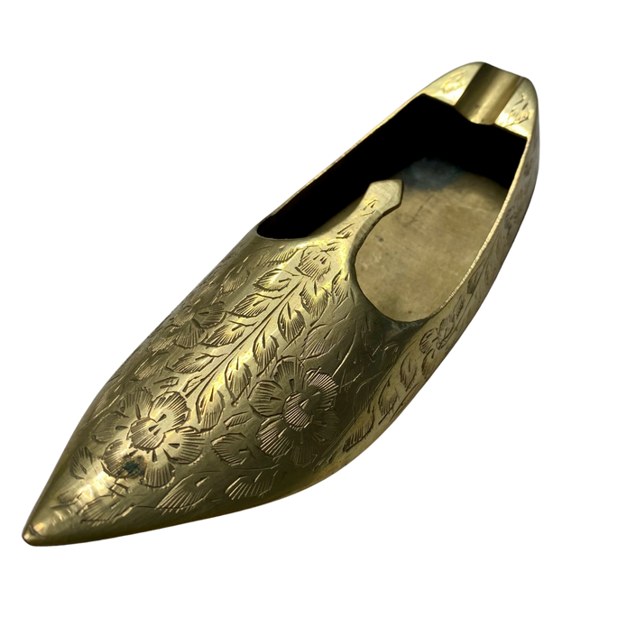 ETCHED BRASS SLIPPER ASHTRAY