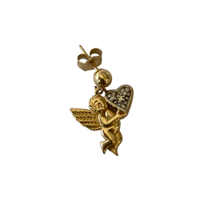 14K GOLD & DIAMOND CHERUB ANGEL DROP EARRINGS