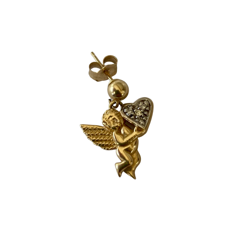 14K GOLD & DIAMOND CHERUB ANGEL DROP EARRINGS