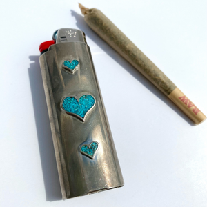 TURQUOISE HEARTS LIGHTER CASE