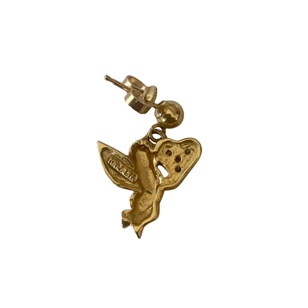 14K GOLD & DIAMOND CHERUB ANGEL DROP EARRINGS