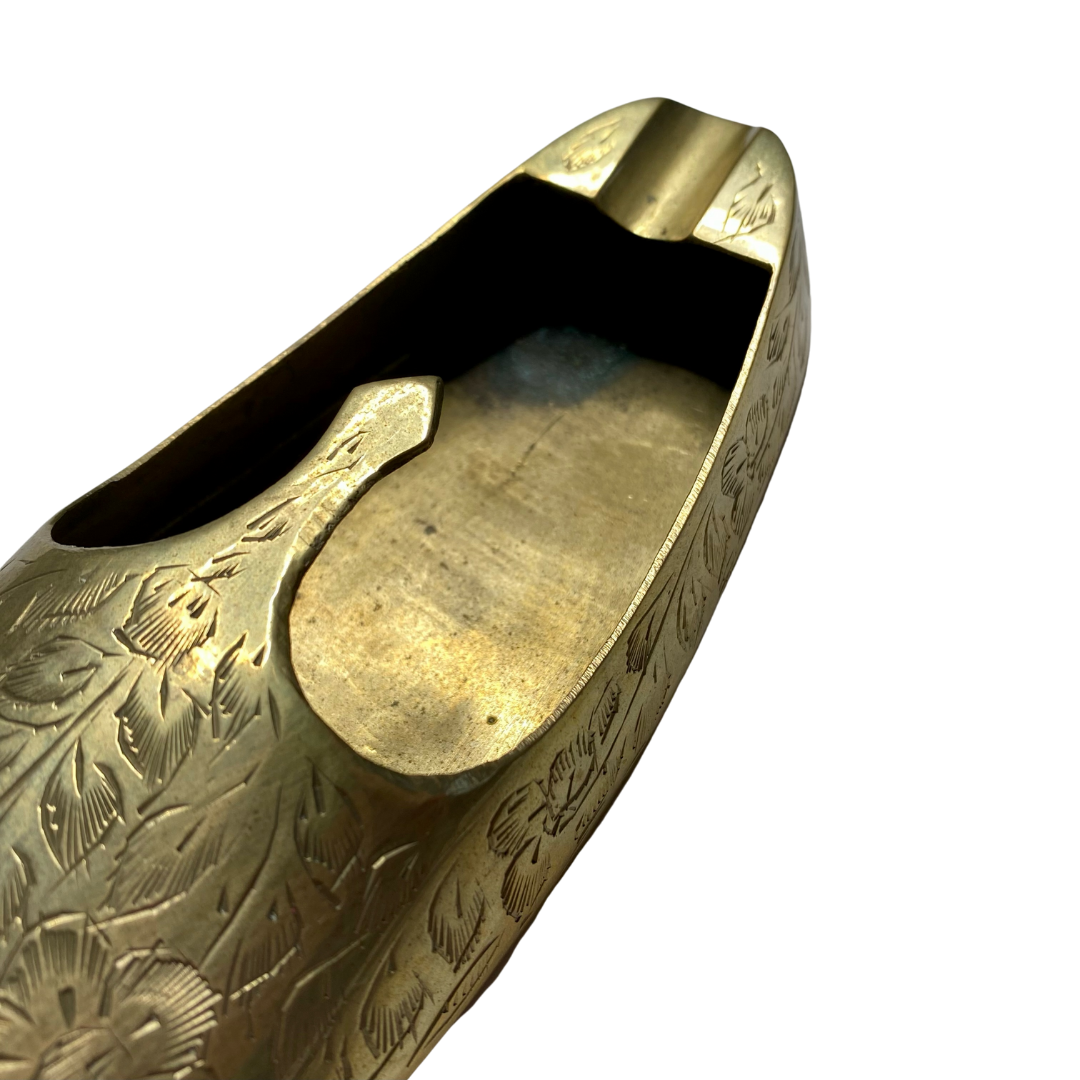 ETCHED BRASS SLIPPER ASHTRAY