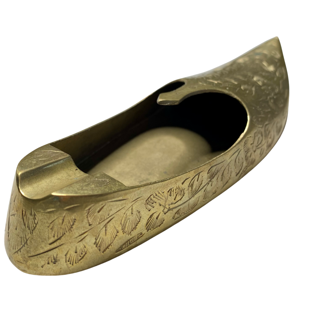 ETCHED BRASS SLIPPER ASHTRAY