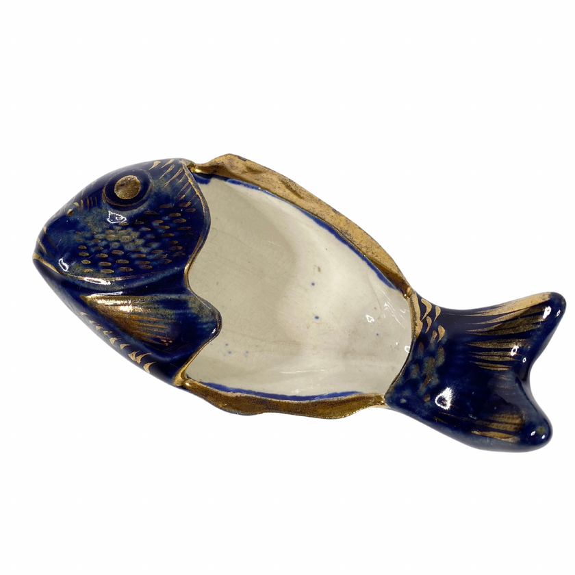 HAND PAINTED GILDED FISH ASHTRAY