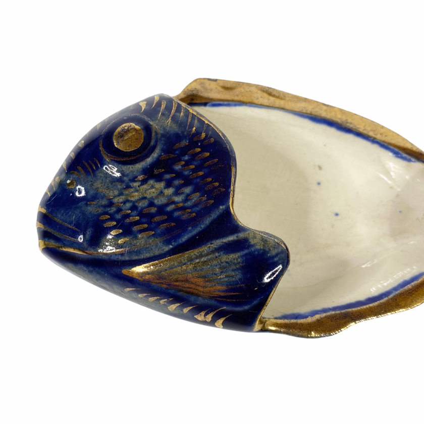 HAND PAINTED GILDED FISH ASHTRAY