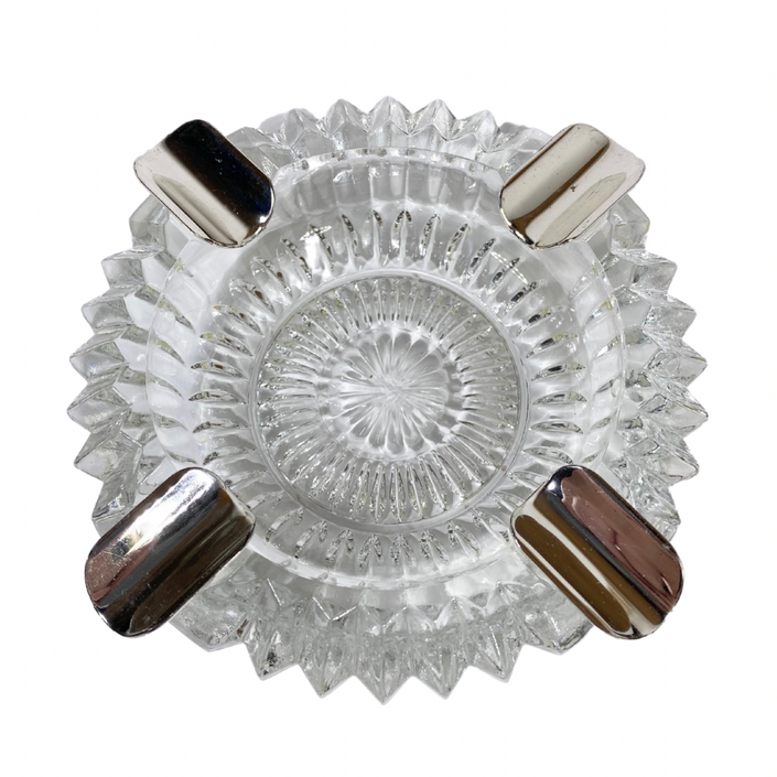 CUT GLASS & SILVER ASHTRAY