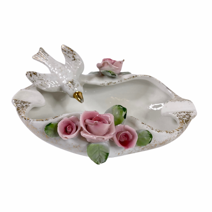 CAPODIMONTE ITALY WHITE DOVE ASHTRAY